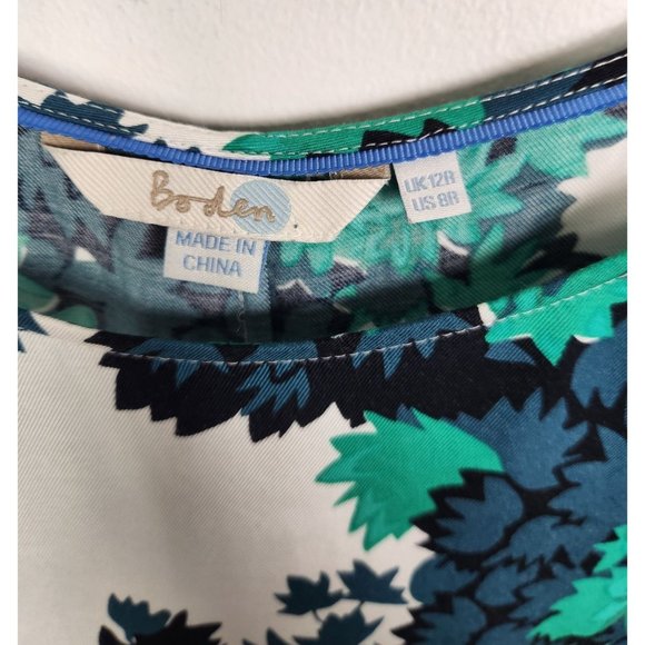 Boden Women's Sz. 8 Blue/Green Floral Bird Shift Belted Dress - Picture 2 of 6